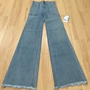 Show Me Your Mumu TALL Wide Leg Jeans XS 33" Inseam NWT 70s Boho Raw Hem